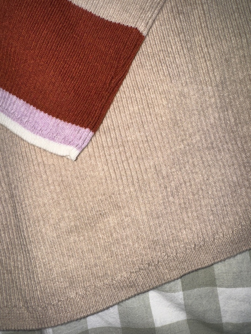 Faherty Organic Cotton & Cashmere Sweater with Rust & Lavender Stripes - Picture 5 of 7
